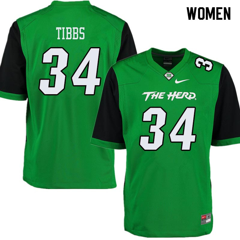 Women #34 Brennon Tibbs Marshall Thundering Herd College Football Jerseys Sale-Green - Click Image to Close